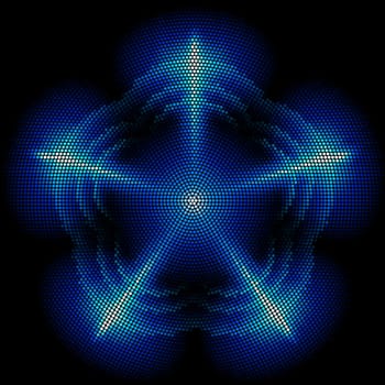 Dots digital star with   five  tips on the black background