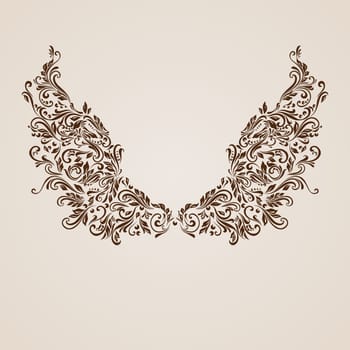 Floral pattern of vines in the shape of a hand on beige background