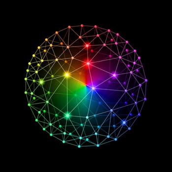 Multicolour web envelopes sphere on black background