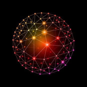 Multicolour web envelopes sphere on the black background