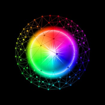 Connected web envelopes multicolor sphere on a black background