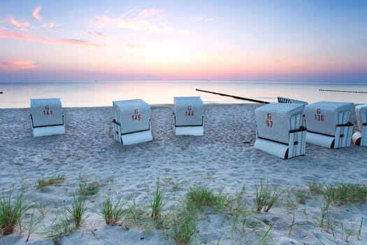 Beach baskets in the evening light