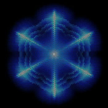 Dots digital star with   six  tips on the black background
