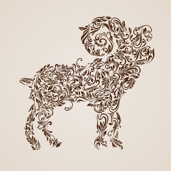 Floral pattern of vines in the shape of a ibex on a beige background