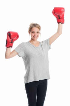 Blonde girl with boxing gloves