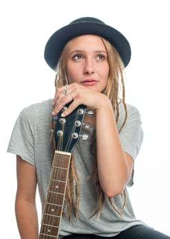 Sensual blonde woman with guitar