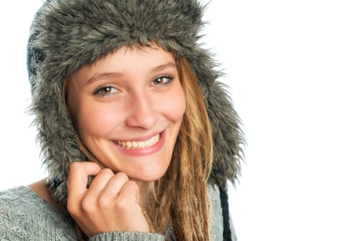 Girl with dreadlocks and fur hat