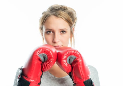 Blonde girl with boxing gloves