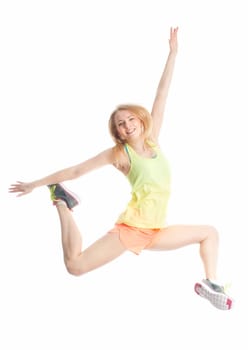 Blonde girl makes air jump