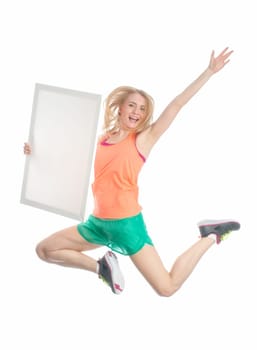 Blonde girl makes air jump