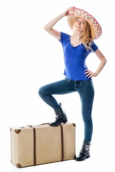 Blonde girl with suitcase
