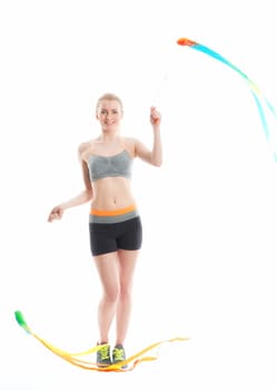 Blonde athlete with swingband