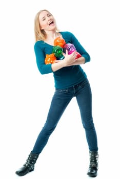 Blonde girl with piggy banks