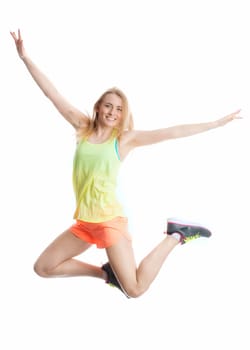 Blonde athlete takes a leap of joy