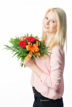 Blonde girl with bouquet