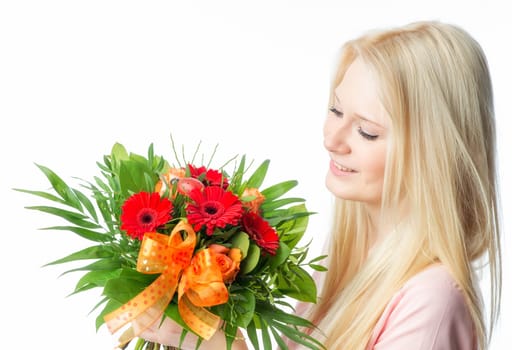Blonde girl with bouquet