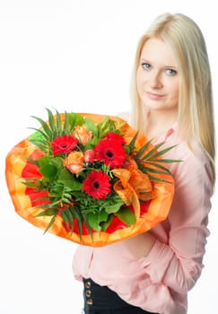 Blonde girl with bouquet