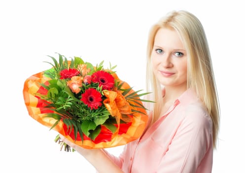 Blonde girl with bouquet
