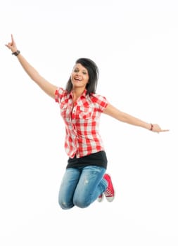 Black-haired girl makes leap of joy