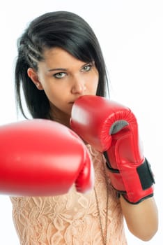 Black-haired girl with boxing gloves
