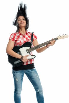 Black-haired girl with electric guitar
