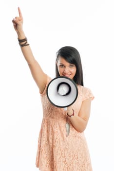 Black-haired girl with megaphone