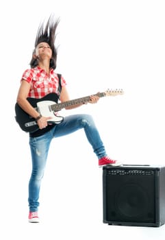 Wild girl with electric guitar