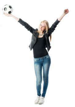 Blonde football fan with football