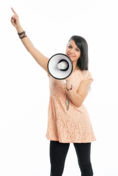 Black-haired girl with megaphone
