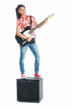 Wild girl with electric guitar