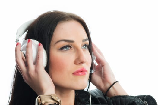 Women's face with headphones