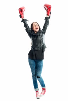 Young woman with boxing gloves