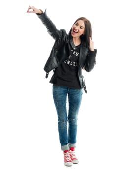 Young woman in leather jacket