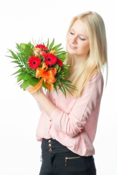 Blonde girl with bouquet