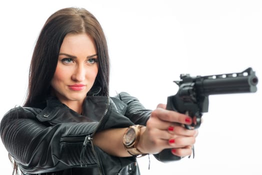 Young woman with gun