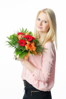 Blonde girl with bouquet