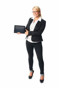 Businesswoman holds a Tablet PC