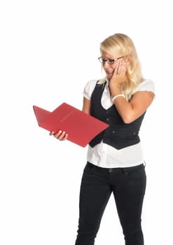 Blonde woman with application folder