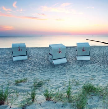 Beach baskets by the sea
