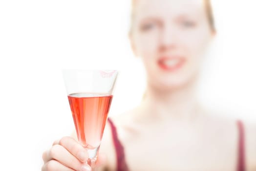 Blonde girl with glass of sparkling wine
