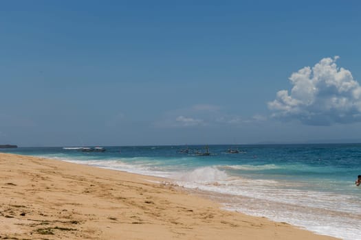 Beautiful secluded sandy beach in the Caribbean with white sand and blue sky as in paradise