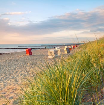Beach baskets in the evening light