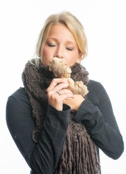 Sick woman with ginger bulb