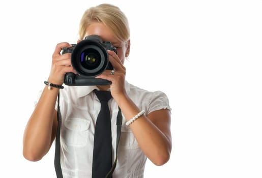 Blonde woman with camera