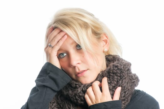 Blonde woman with headache