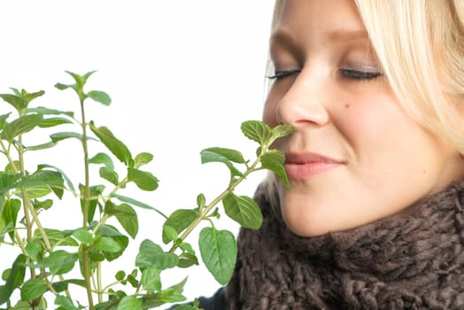 Sick woman smells of peppermint