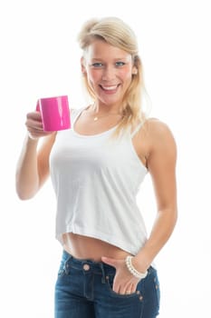 Young woman drinks coffee
