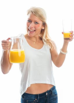 Blonde woman with orange juice