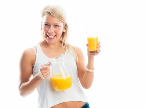 Blonde woman with orange juice