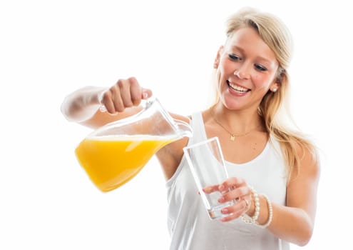 Blonde woman with orange juice